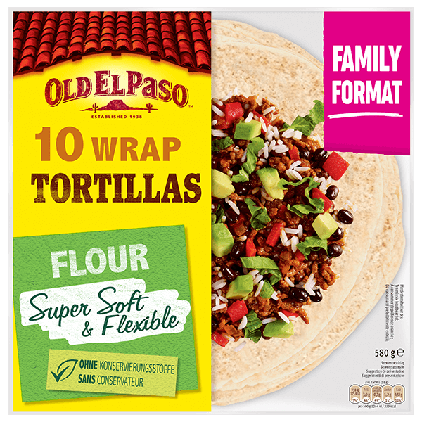 un paquet familial de tortillas à la farine old el paso 10 wrap, 580g