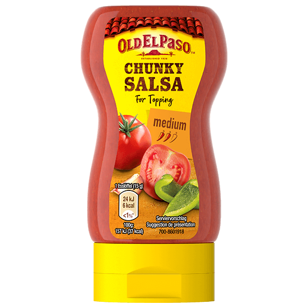 une bouteille compressible de salsa moyennement épaisse Old El Paso