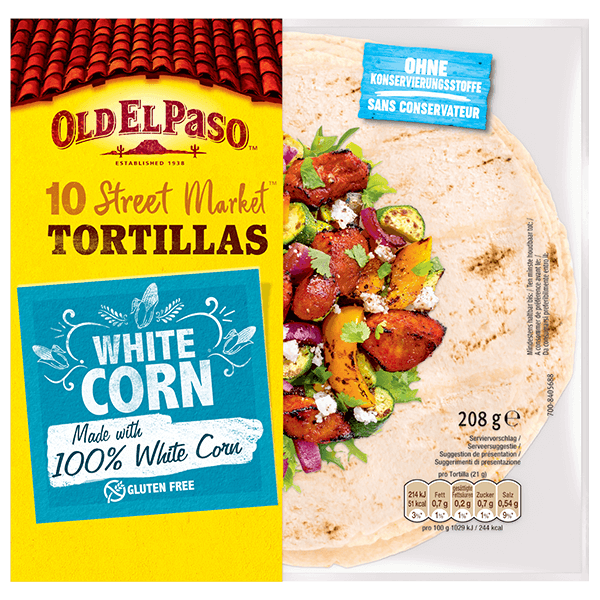 eine Packung Old El Paso 10 Street Market White Corn Tortillas, 208 g
