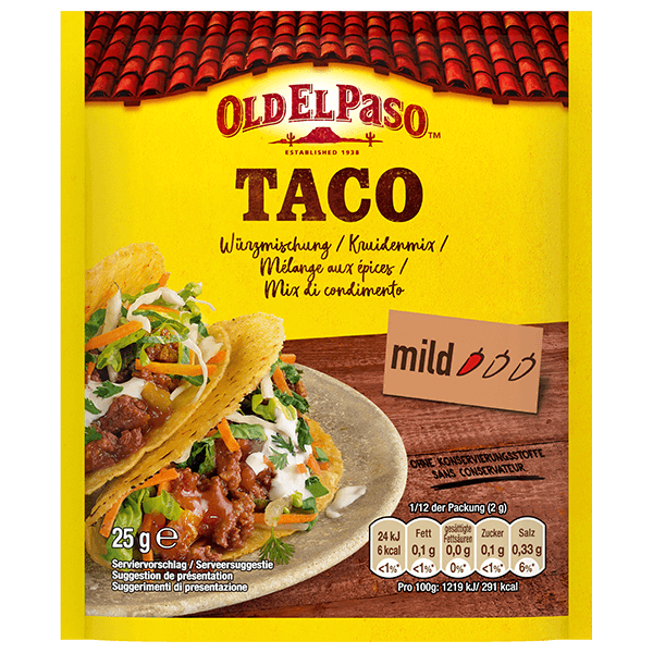 eine Packung Old El Paso Mild Taco Spice Blend, 25 g