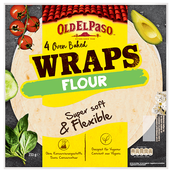 un paquet de 4 wraps à la farine cuite au four Old El Paso, 233g